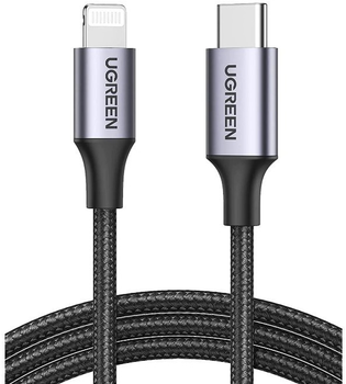 Кабель Ugreen US304 USB Type-C Male to Lightning Male Cable Aluminum Shell Braided 3 А 1.5 м Black (6957303867608)