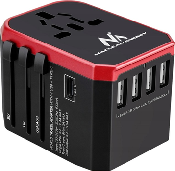 Адаптер Maclean MCE238 4 x USB 2.4A - USB Type-C 3A Black (5902211112310)