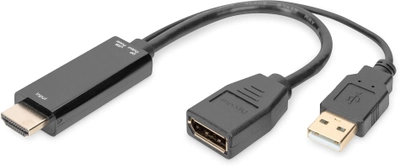 Kabel adapter Digitus HDMI - DisplayPort + USB Type A M/F/M 0.2 m Black (4016032481102)