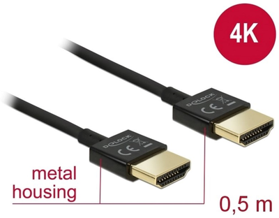 Kabel Delock HDMI A - HDMI A M/M 0.5 m Black (4043619847860)