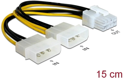 Kabel do zasilania Delock 2 x Molex - PCI Express M/F 0.15 m Black/Yellow (4043619823970)
