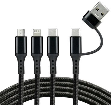Kabel Everactive USB Type-A + USB Type-C - USB Type-C + micro-USB + Lightning M/M 1.2 m Black (5903205772183)