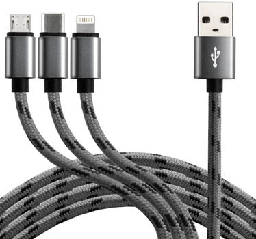 Kabel Everactive USB Type-A - USB Type-C + micro-USB + Lightning M/M 1.2 m Gray (5903205771599)