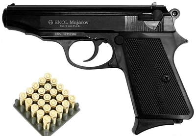Стартовый шумовой пистолет Ekol Majarov Black + 20 холостых патронов (9 mm)