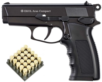 Стартовый шумовой пистолет Ekol Aras Compact Black + 20 холостых патронов (9 мм)