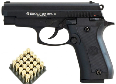 Стартовый шумовой пистолет Ekol P29 rev II Black + 20 холостых патронов (9 mm)