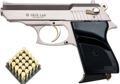 Стартовый шумовой пистолет Ekol Lady Satina Gold + 20 холостых патронов (9 mm)