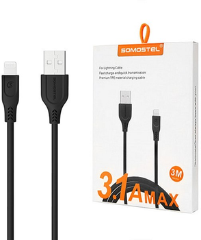 Кабель Somostel USB Type-A - Lightning 3.1A 3 м Black (5902012967539)