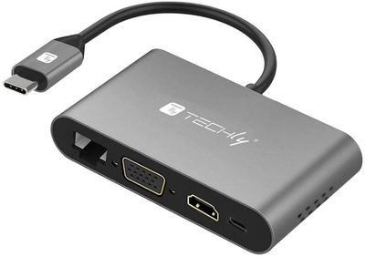 Кабель адаптер Techly USB Gen3.2 Type-C - HDMI+VGA+RJ45+USB Type-C+USB Type-A+ microSD 0.15 m Black (8051128106169)