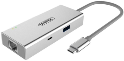 Kabel adapter Unitek USB Type-C - HDMI+GigaEth+USB 3.0+USB Type-C 0.15 m Silver (4894160033239)