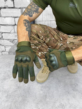 Тактические перчатки оливковые зимние с сенсорными пальцами на плюше ВТ6580