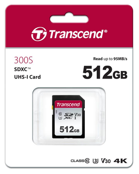 Карта памятиTranscend 512GB SDXC C10 UHS-I TS512GSDC300S