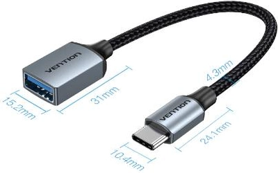 Кабель Vention USB Type-C - OTG USB 3.0 AF 0.15 м Black (6922794755079)