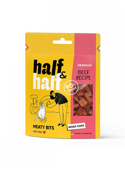 Лакомства для кошек Half&Half в форме мясных кусочков с говядиной, 50 г