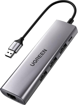 Stacja dokująca Ugreen CM266 USB A 3.0 - USB 3.0 x 3 RJ-45 Micro USB Gray (6957303868124)