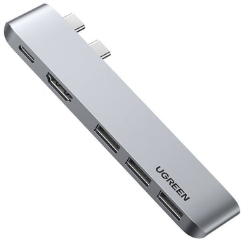 USB Hub UGREEN CM251 5-in-2 Dual USB Type-C to 3x USB 3.0 + HDMI + USB Type-C Multifunction Adapter Space Gray (6957303865598)