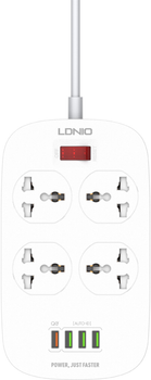 Мережевий фільтр-подовжувач LDNIO SC4407Q 4 розетки 4 USB + 1 QC 3.0 3.4 A 2 м White (SC4407 EU)