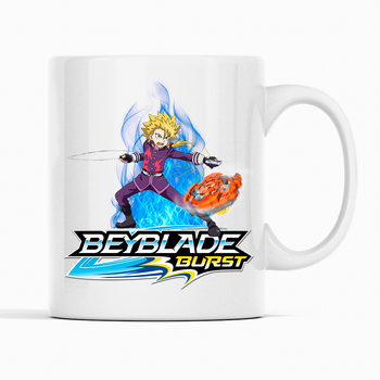 Біла чашка (кухоль) з оригінальним принтом гри Beyblade "Дзига Beyblade burst - Бейблейд берст. Wakiya Murasaki" К001614