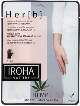 Maseczka w płachcie do dłoni i paznokci IROHA nature Her[b] Cannabis line naprawczo-relaksacyjna 2 x 8 g (8436036433635)