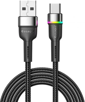 Кабель зарядный Essager USB-A to Type-C Colorful LED 3 A 1 м Black (EXCT-XCD01)