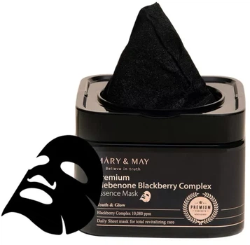 Набор тканевых масок Mary&May Premium Idebenon Blackberry Complex Essence Mask с Идебеноном и Ягодным комплексом 12.5 г х 20 шт (8809670682064)