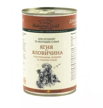 Консерва для цуценят та юніорів Hubertus Gold (Хубертус Голд) ягня, яловичина, пастернак та кольрабі 400 г.