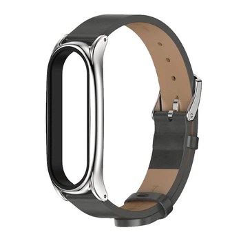 Ремінець шкіряний Mi Jobs для фітнес браслета Xiaomi Mi Band 3 4 5 6 Сірий + срібло (mrk2193)