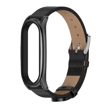 Ремінець шкіряний Mi Jobs для фітнес браслета Xiaomi Mi Band 3 4 5 6 Чорний + графіт (mrk2196)