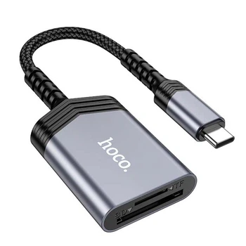 Перехідник HOCO UA25 2в1 card reader Type-C to TF/SD для мобільних пристроїв Samsung/Xiaomi/Huawei/Meizu Сірий