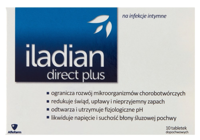 Tabletki Iladian Direct Plus dopochwowe łagodzące objawy infekcji intymnych 10 tabletek (5902020845300)