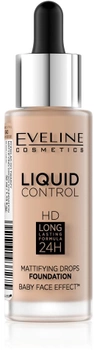 Podkład matujący Eveline Cosmetics Liquid Control HD Long Lasting Formula 24H z dropperem 040 Warm Beige 32 ml (5901761937275)