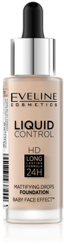 Podkład do twarzy Eveline Cosmetics Liquid Control HD Long Lasting Formula 24H z dropperem 010 Light Beige 32 ml (5901761937244)
