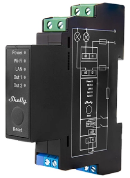 Inteligentny przełącznik Shelly "Pro 2PM" LAN Wi-Fi i BT dwukanałowy 25 A pomiar energii i sterowanie pokrywą (roletą) (3800235268032)
