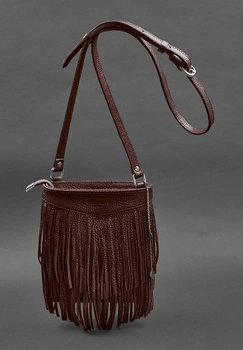 Шкіряна жіноча сумка з бахромою міні-кроссбоді бордовий