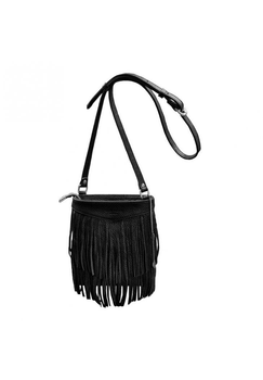Шкіряна жіноча сумка з бахромою міні-кроссбоді чорна