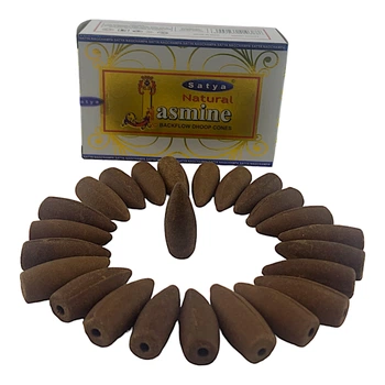 Пыльцевые благовония арома-конусы с обратным потоком - Natural Jasmine Backflow Dhoop Cones, Масала Satya (Натуральный Жасмин)