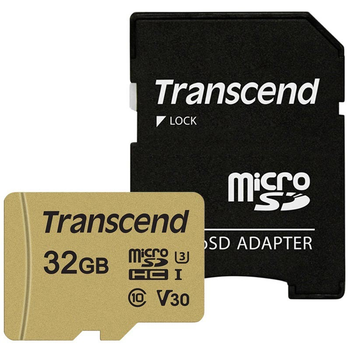 Карта памяти MicroSDHC 32GB UHS-I/U3 Class 10 Transcend 500S + SD-adapter (TS32GUSD500S)