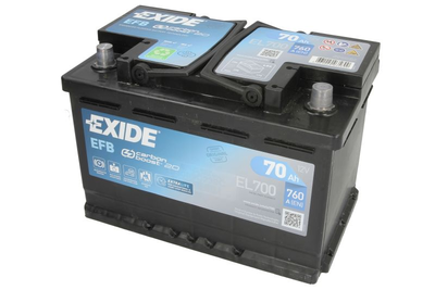 Аккумуляторная батарея 70Ah/760A (278x175x190/+R/B13) (Start-Stop EFB)(EL700) пр-во EXIDE