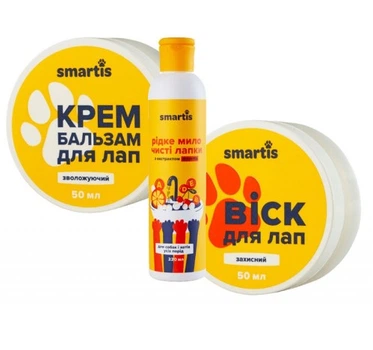 Набор для лап животных Smartis: воск+крем-бальзам+жидкое мыло, 320 мл