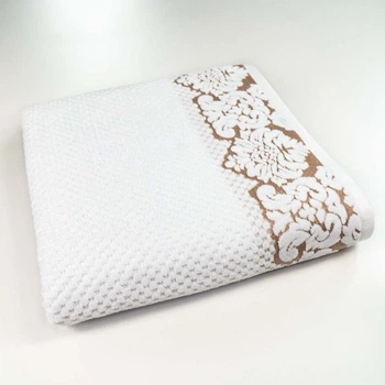 Банний махровий рушник 70x140см Damask Преміум якості Жакардовий з велюром 550г/м2 (Білий)