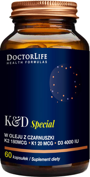 Харчова добавка Doctor Life K & D Special в олії чорного кмину 60 капсул (5906874819128)