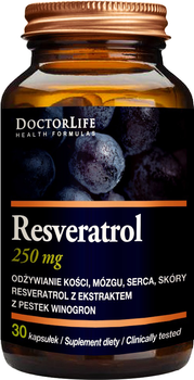 Suplement diety Doctor Life Resveratrol resweratrol z ekstratem z pestek winogron 250 mg 30 kapsułek (5906874819876)