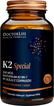 Харчова добавка Doctor Life K2 Special 200 мкг натуральний K2 MK-7 в олії чорного кмину 60 капсул (5906874819111)
