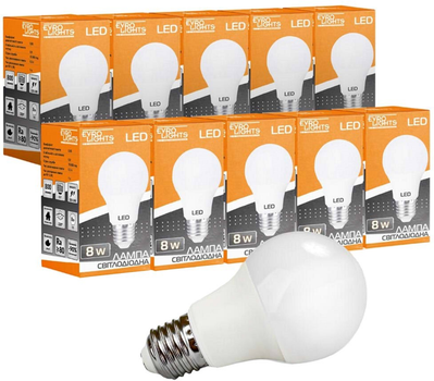 Светодиодная лампа Evro Lights 8 Вт 4200К A-8-4200-27 Е27 (2100013350036) 10шт