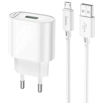Сетевое зарядное устройство HOCO C109A Fighter QC3.0 + MicroUSB (White) (156663)