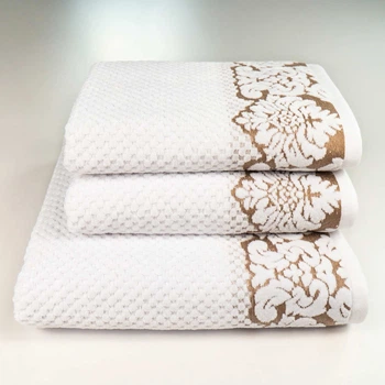 Набір махрових рушників 3шт 50x90см, 50x90см, 70x140см Damask Преміум якості Жакардове з велюром 550г/м2 (Білий)