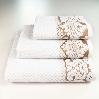 Комплект махровых полотенец 3шт 40x70см, 50x90см, 70x140см Damask Премиум качества Жаккардовое с велюром (Белый)