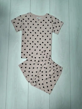 Піжама (футболка+шорти) пудрова в серця H&M 110-116см (400094633)