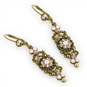 Серьги-подвески "Цветущая элегантность" Michal Negrin с розовыми кристаллами Swarovski