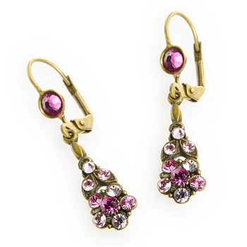 Сережки-підвіски "Вінтажне Світло" Michal Negrin з рожевими кристалами Swarovski